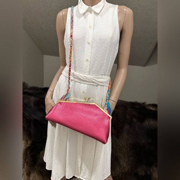 Metallic Magenta Handmade Cowhide leather Unique Frame & Skull Kisslock Purse - Picture 15 of 17